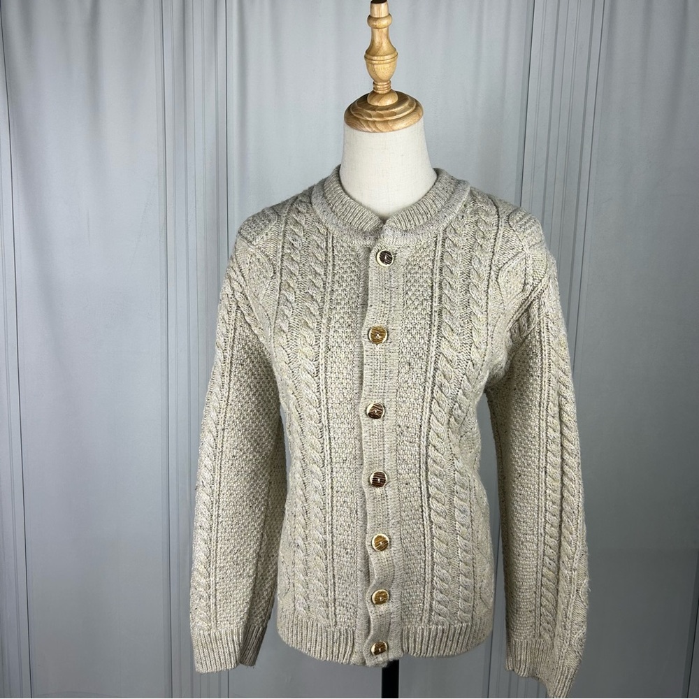 Austrian/German Made Wool Blend Knit Cardigan Sweater -Oatmeal- Men's EU48 (USM)